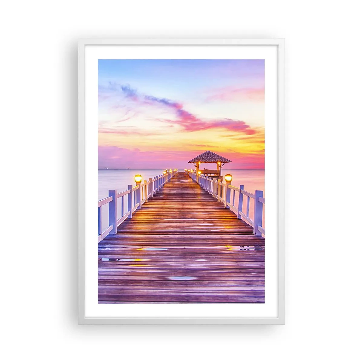 Plakat w białej ramie - Liliowo-złota cisza wieczoru - 50x70 cm