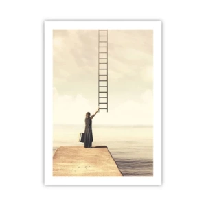 Plakat - Kobieta na molo sięgająca drabiny prowadzącej do nieba - 50x70cm - Magiczna podróż - Nowoczesna dekoracja ścienna do salonu, kuchni i sypialni ARTTOR