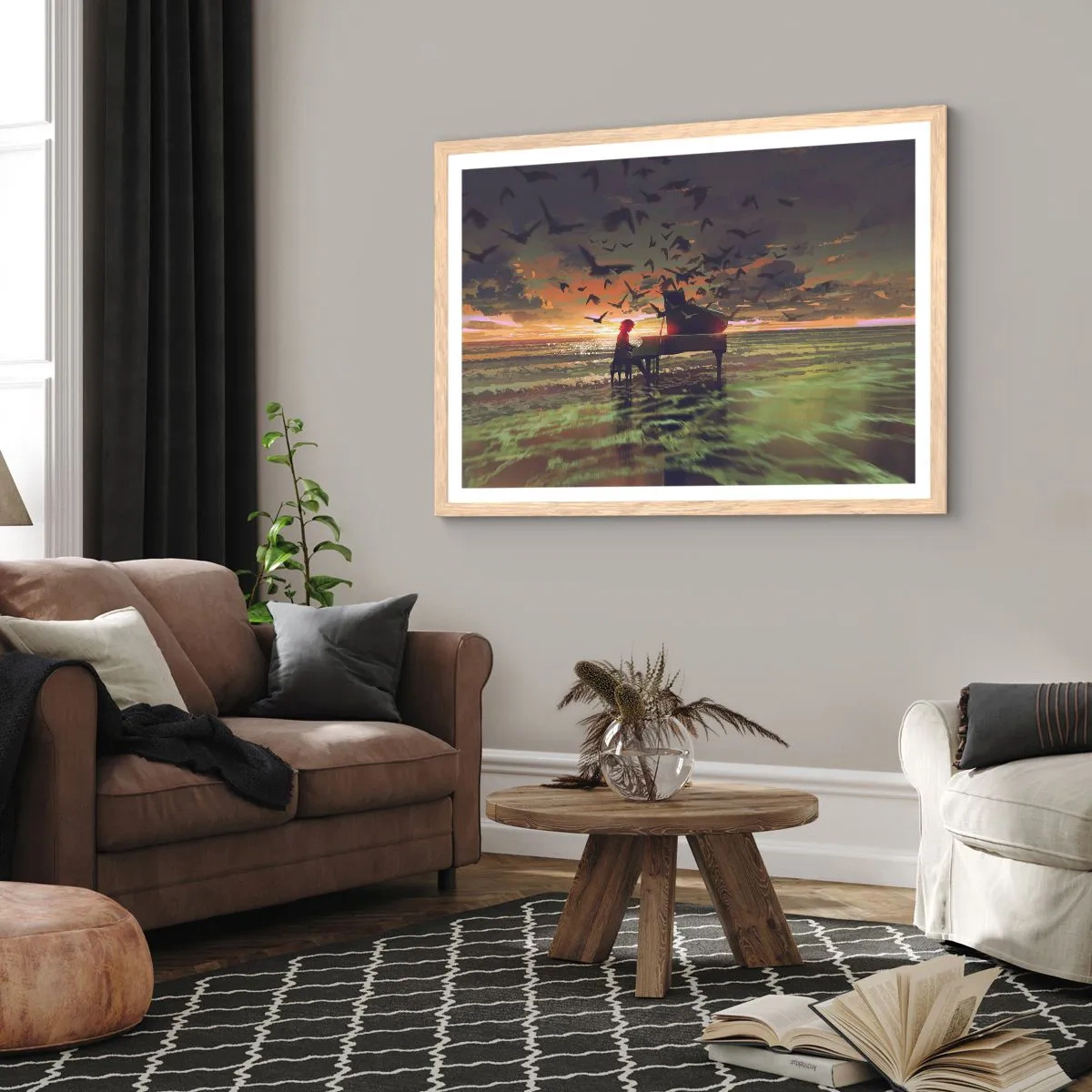 Plakat w ramie jasny dąb - Koncert na fortepian i fale - 91x61 cm