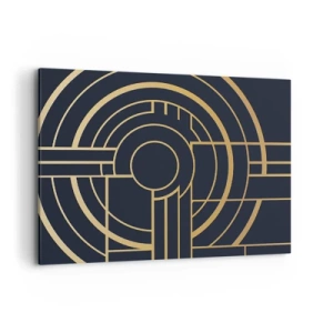 Obraz na płótnie - Geometryczny wzór z liniami w złotym kolorze - 100x70cm - Obroty rzeczy - Nowoczesna dekoracja ścienna do salonu, kuchni i sypialni ARTTOR