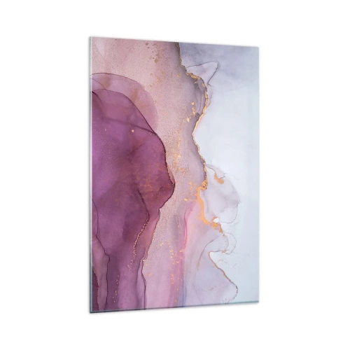 Obraz na szkle - Abstrakcyjna kompozycja w odcieniach fioletu i złota - 80x120cm - Fale lila i fioletu - Nowoczesna dekoracja ścienna do salonu i sypialni ARTTOR