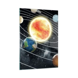 Obraz na szkle - Układ słoneczny z planetami i orbitami na tle kosmosu - 50x70cm - Kosmiczny taniec - Nowoczesna dekoracja ścienna do salonu, kuchni i sypialni ARTTOR