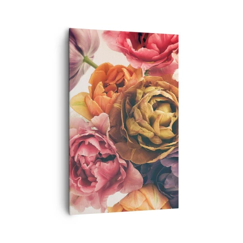 Obraz na płótnie - Bukiet różnorodnych kwiatów w intensywnych barwach - 80x120cm - Święto życia - Nowoczesna dekoracja ścienna do salonu i sypialni ARTTOR