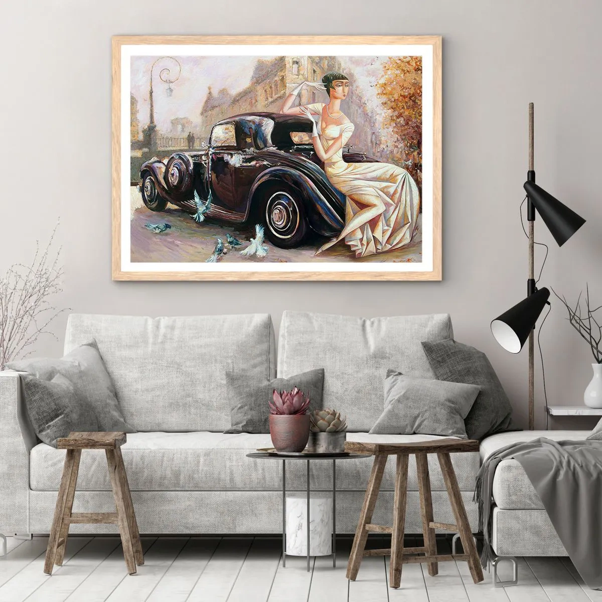Plakat w ramie jasny dąb - Elegancja w stylu retro - 40x30 cm