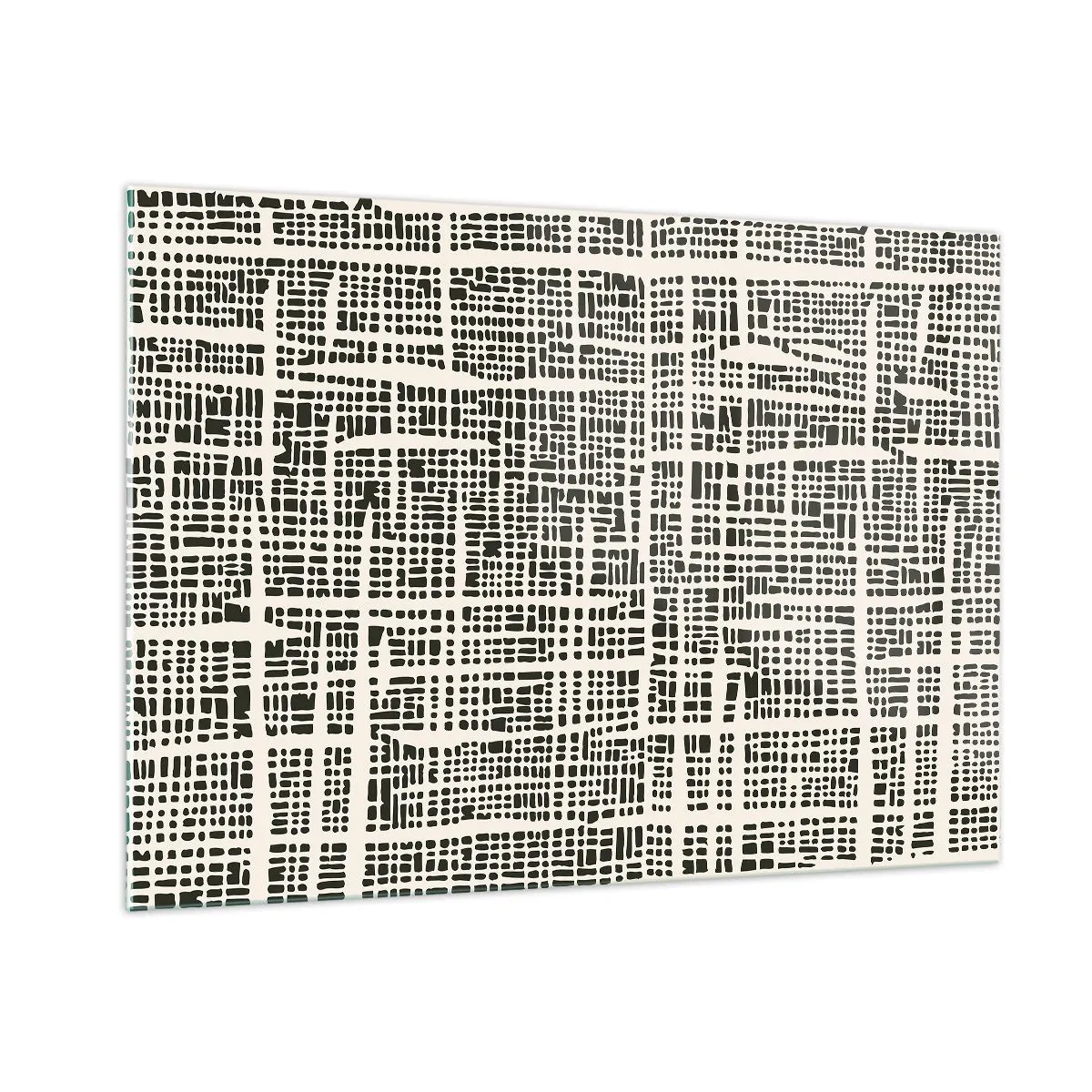 Obraz na szkle - Czarno-biała abstrakcja przypominająca siatkę z punktów - 100x70cm - Kompozycja utkana - Nowoczesna dekoracja ścienna do salonu, kuchni i sypialni ARTTOR