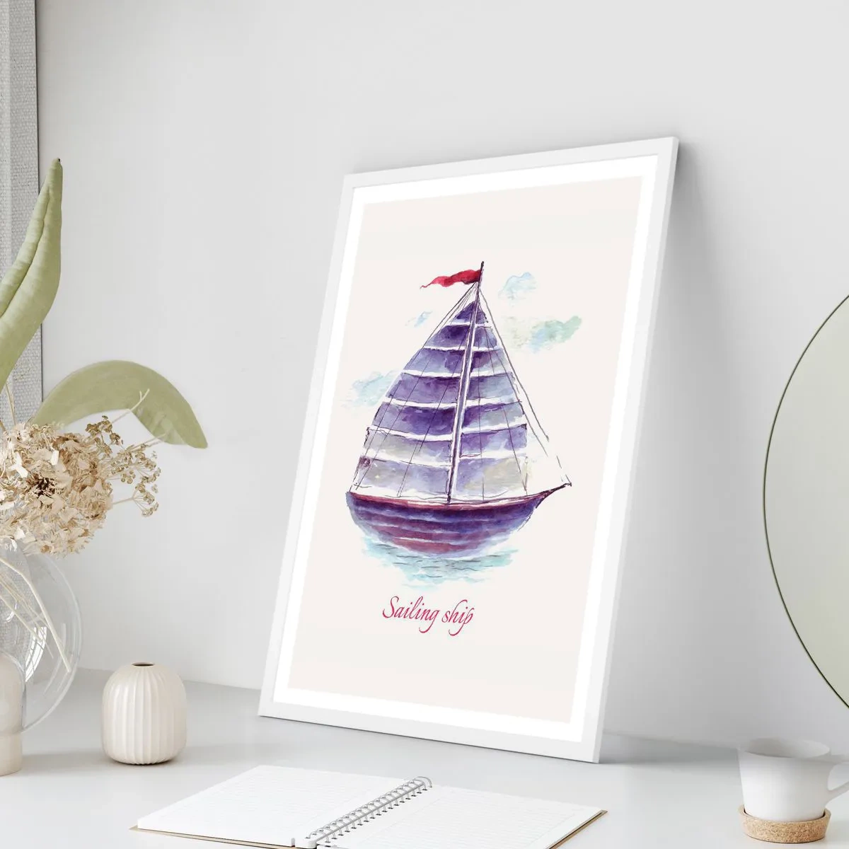 Plakat w białej ramie - Pełnych żagli i spokojnej wody - 50x70 cm