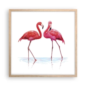 Plakat w ramie jasny dąb - Różowe randez-vous - 50x50 cm