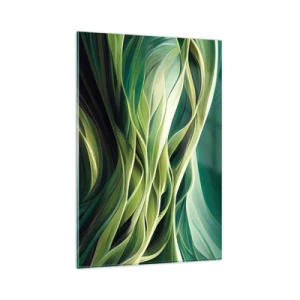 Obraz na szkle - Dynamiczne linie w odcieniach zieleni - 80x120cm - Abstrakcyjna gra w zielone - Nowoczesna dekoracja ścienna do salonu i sypialni ARTTOR