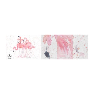 Fototapeta Próbka Premium Canvas - Różowy ansambl - Flamingi, Ptaki, Grafika - 100x30 cm