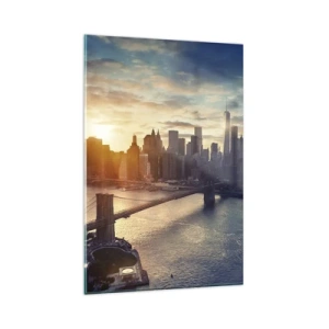 Obraz na szkle - Panorama miasta z mostem i rzeką w świetle zachodzącego słońca - 80x120cm - Pomnik kultury Zachodu - Nowoczesna dekoracja ścienna do salonu i sypialni ARTTOR