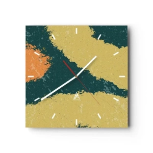 Zegar ścienny - Abstrakcyjne plamy w kolorach ziemi i zieleni - 30x30cm - Abstrakcja – powolnym ruchem - Nowoczesna dekoracja ścienna do salonu i sypialni ARTTOR