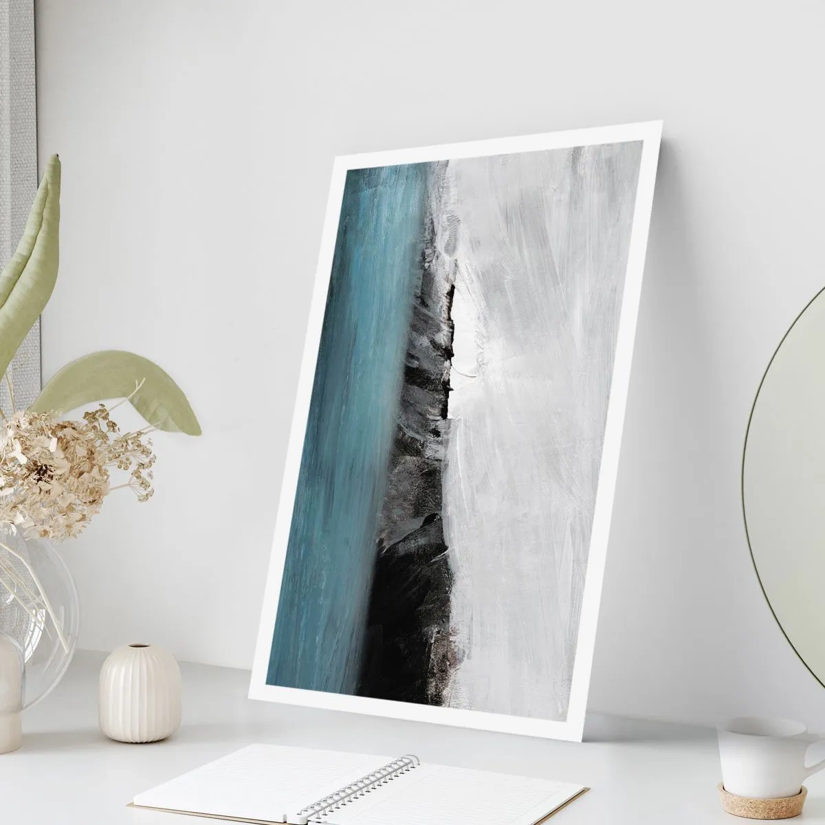 Plakat - Abstrakcyjna kompozycja skalistego wybrzeża i oceanu - 50x70cm - Woda – ziemia: starcie żywiołów - Nowoczesna dekoracja ścienna do salonu, kuchni i sypialni ARTTOR