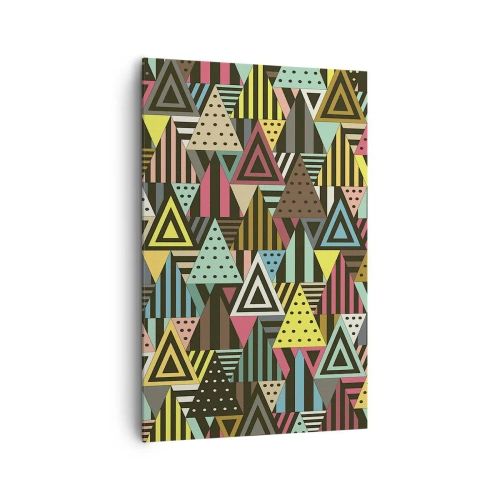 Obraz na płótnie - Kolorowy wzór geometryczny z trójkątami i liniami - 80x120cm - W rytmie na trzy - Nowoczesna dekoracja ścienna do salonu i sypialni ARTTOR