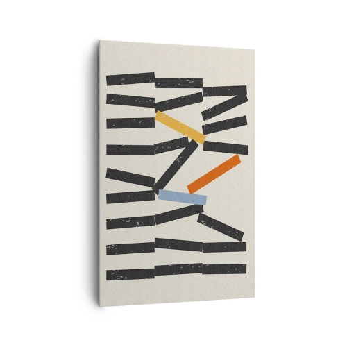Obraz na płótnie - Abstrakcyjna kompozycja z kolorowymi i czarnymi prostokątami - 80x120cm - Domino – kompozycja - Nowoczesna dekoracja ścienna do salonu i sypialni ARTTOR
