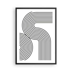 Plakat w czarnej ramie - Nowoczesna grafika z abstrakcyjnymi liniami w czerni i bieli - 50x70cm - Na zakręcie - Nowoczesna dekoracja ścienna do salonu i sypialni ARTTOR