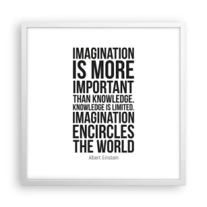 Plakat w białej ramie - Einstein o mocy wyobraźni - 50x50 cm