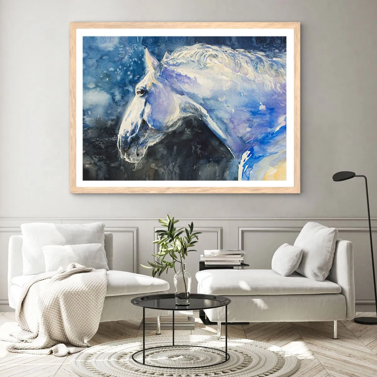 Plakat w ramie jasny dąb - Portret w błękitnej poświacie - 50x40 cm