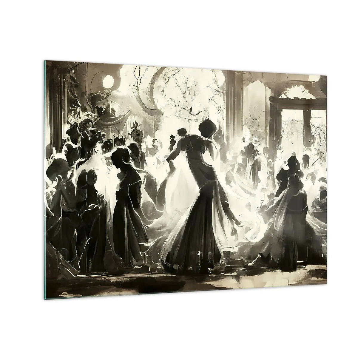 Obraz na szkle - Balowa scena w stylu retro z tańczącymi postaciami - 70x50cm - Wielka maskarada - Nowoczesna dekoracja ścienna do salonu i sypialni ARTTOR