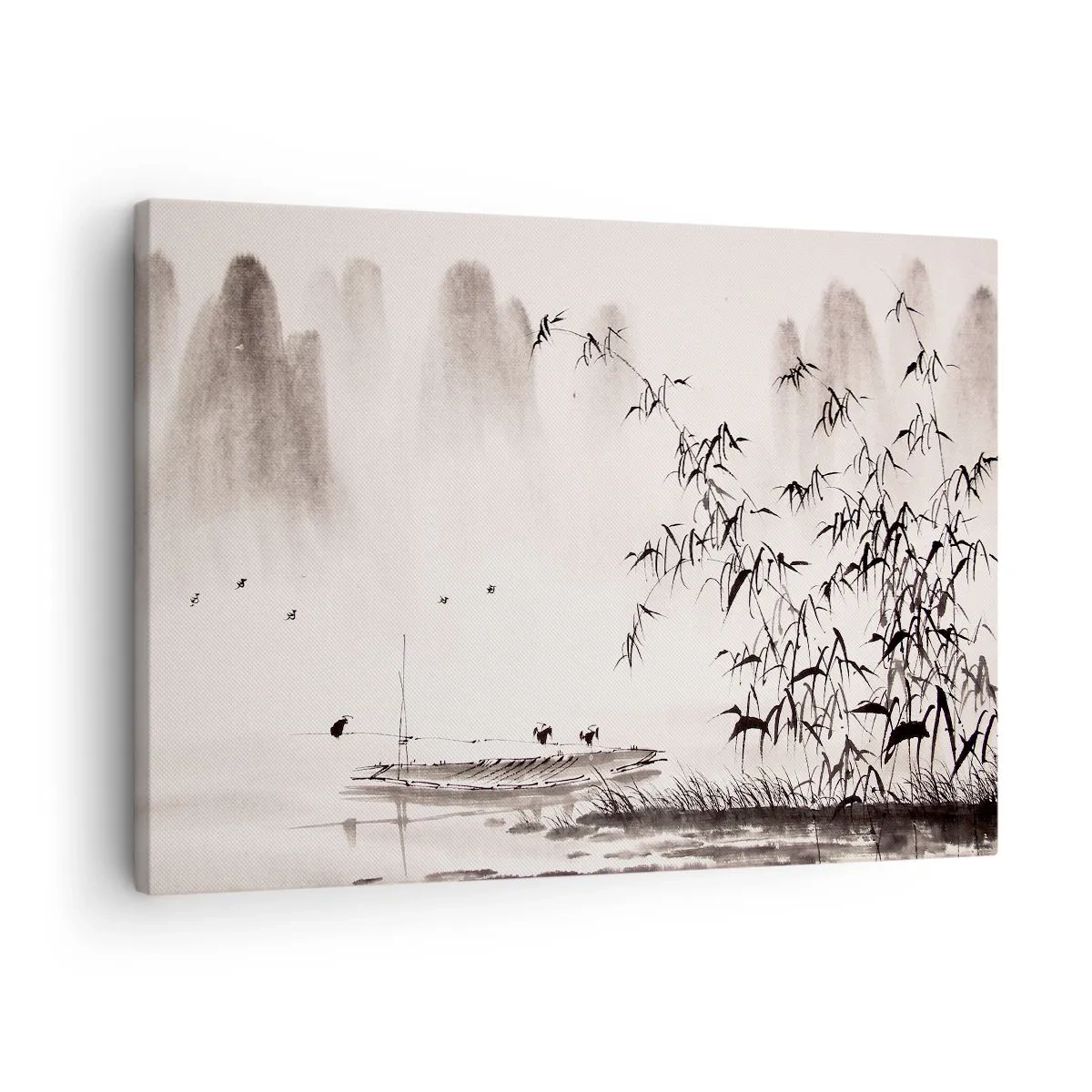 Obraz na płótnie - Minimalistyczny pejzaż w stylu orientalnym - 70x50cm - Cisza ryżowych pól - Nowoczesna dekoracja ścienna do salonu i sypialni ARTTOR