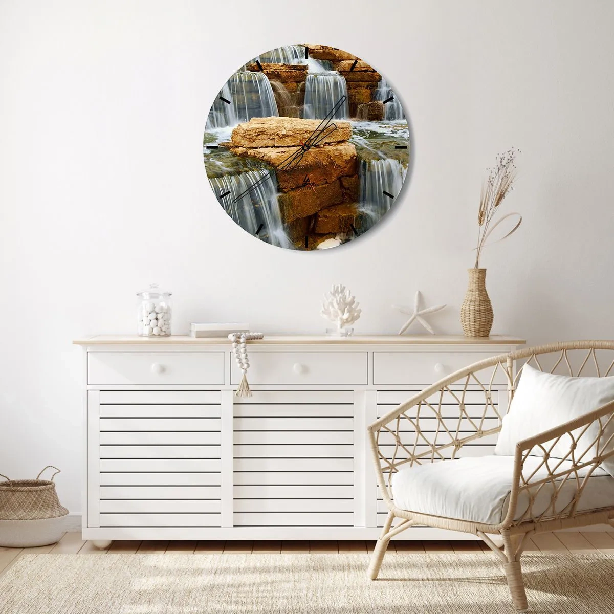 Zegar ścienny - Kaskady wodospadu na tle skał - 30x30cm - Schody do nieba - Nowoczesna dekoracja ścienna do salonu, kuchni i sypialni ARTTOR