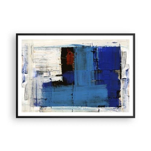 Plakat w czarnej ramie - Abstrakcyjna kompozycja w odcieniach niebieskiego i bieli - 100x70cm - Sekret błękitu - Nowoczesna dekoracja ścienna do salonu i sypialni ARTTOR