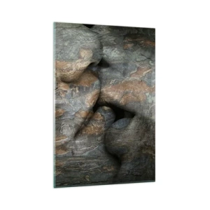 Obraz na szkle - Artystyczny motyw twarzy wyrzeźbionej w skale z efektem naturalnej faktury - 80x120cm - Na zawsze razem - Nowoczesna dekoracja ścienna do salonu i sypialni ARTTOR