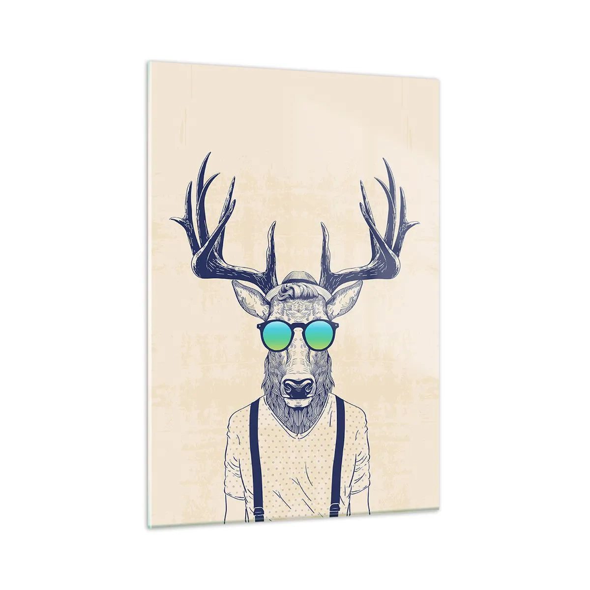Obraz na szkle - Elegancki jeleń w okularach przeciwsłonecznych na jasnym tle - 50x70cm - A kogo się spodziewałeś? - Nowoczesna dekoracja ścienna do salonu, kuchni i sypialni ARTTOR