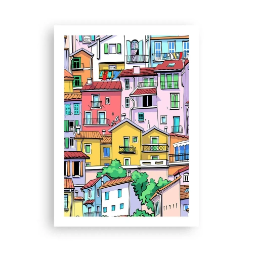 Plakat - Kolorowe kamienice w ilustracyjnym stylu - 50x70cm - Wesołe miasto - Nowoczesna dekoracja ścienna do salonu, kuchni i sypialni ARTTOR