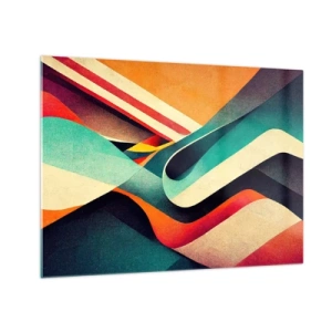 Obraz na szkle - Kolorowe pasy w dynamicznej, abstrakcyjnej kompozycji - 70x50cm - Kompozycja intensywna - Nowoczesna dekoracja ścienna do salonu i sypialni ARTTOR