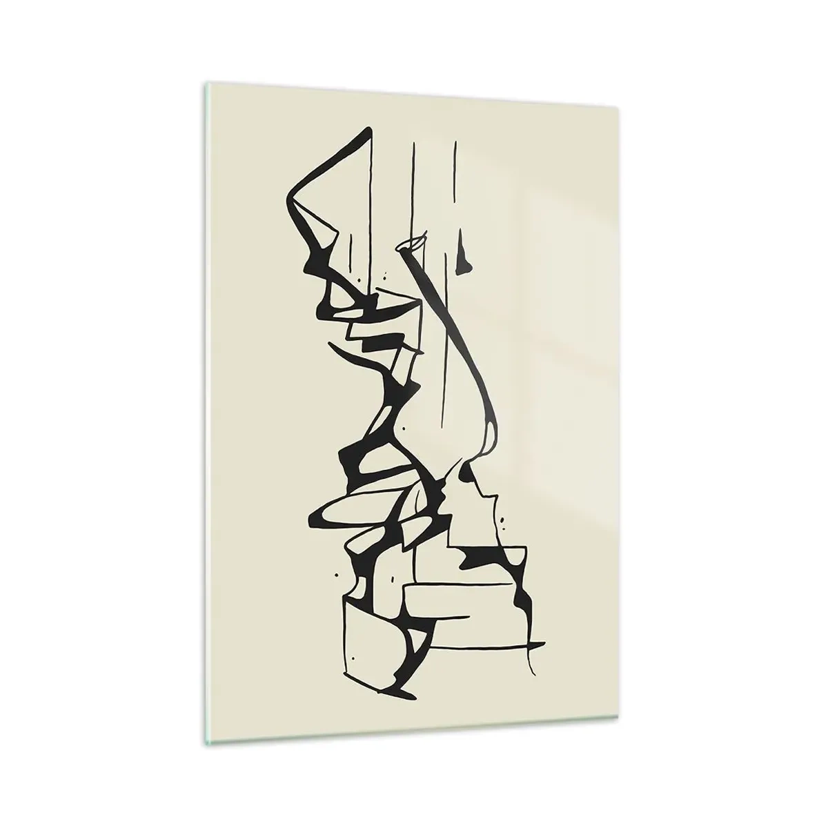 Obraz na szkle - Abstrakcyjna czarno-biała linia tworząca zarys krajobrazu - 50x70cm - Być może pejzaż - Nowoczesna dekoracja ścienna do salonu, kuchni i sypialni ARTTOR