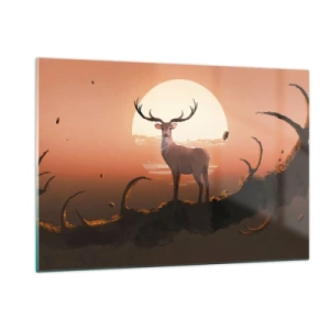 Obraz na szkle - Sylwetka jelenia na tle dużego księżyca w otoczeniu gałęzi - 120x80cm - Ta noc do innych jest niepodobna - Nowoczesna dekoracja ścienna do salonu, kuchni i sypialni ARTTOR