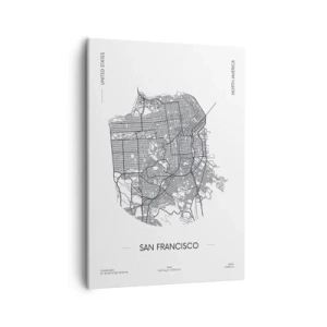 Obraz na płótnie - Minimalistyczna mapa San Francisco w czarnych liniach na białym tle - 50x70cm - Anatomia San Francisco - Nowoczesna dekoracja ścienna do salonu, kuchni i sypialni ARTTOR