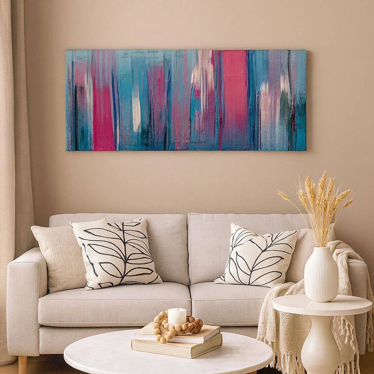 Obraz na płótnie - Kompozycja wertykalna w błękicie i czerwieni - 100x40 cm