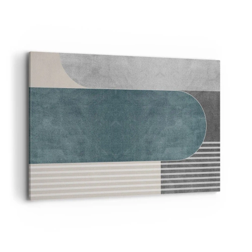 Obraz na płótnie - Geometryczna abstrakcja w odcieniach szarości i zieleni - 120x80cm - Kompozycja na poziomie - Nowoczesna dekoracja ścienna do salonu, kuchni i sypialni ARTTOR