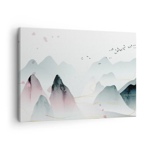 Obraz na płótnie - Abstrakcyjne góry w pastelowych odcieniach - 70x50cm - Ponad szczytami - Nowoczesna dekoracja ścienna do salonu i sypialni ARTTOR
