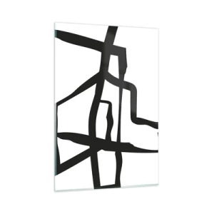 Obraz na szkle - Minimalistyczny czarno-biały wzór z geometrycznymi liniami - 80x120cm - Czarno-biała konstrukcja - Nowoczesna dekoracja ścienna do salonu i sypialni ARTTOR