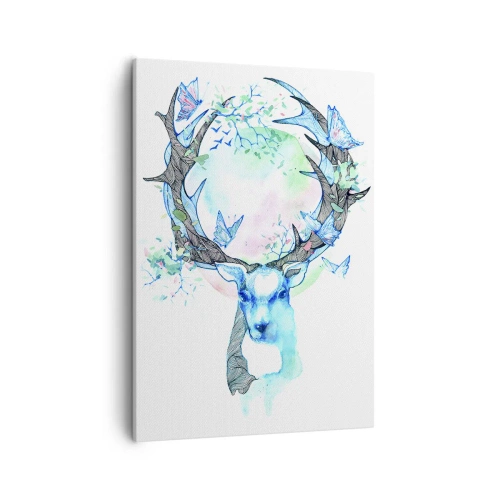 Obraz na płótnie - Jeleń z motylami - 50x70cm - Siła i delikatność natury - Nowoczesna dekoracja ścienna do salonu, kuchni i sypialni ARTTOR