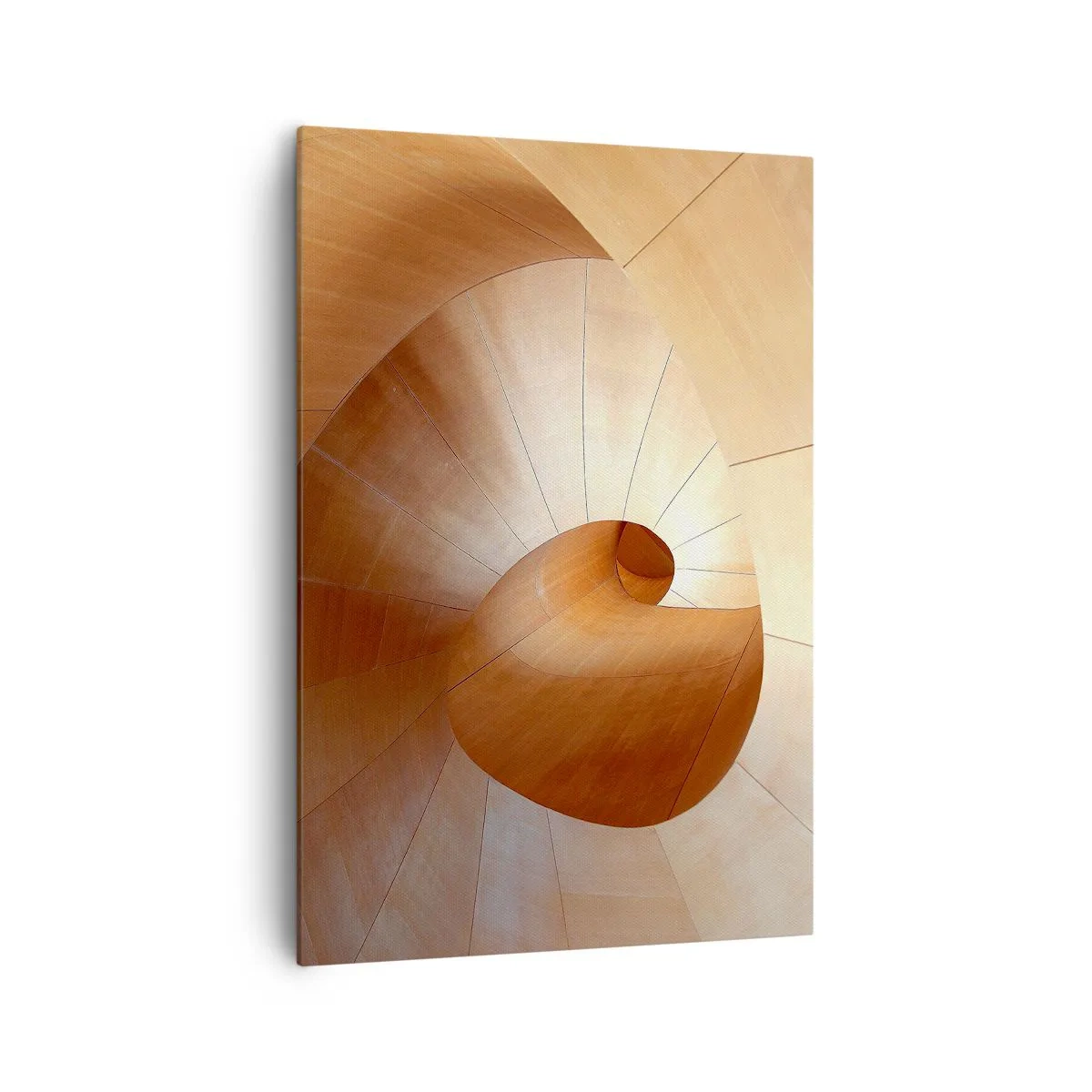 Obraz na płótnie - Abstrakcyjna spirala w odcieniach drewna i jasnego brązu - 70x100cm - Architektoniczna serpentyna - Nowoczesna dekoracja ścienna do salonu i sypialni ARTTOR