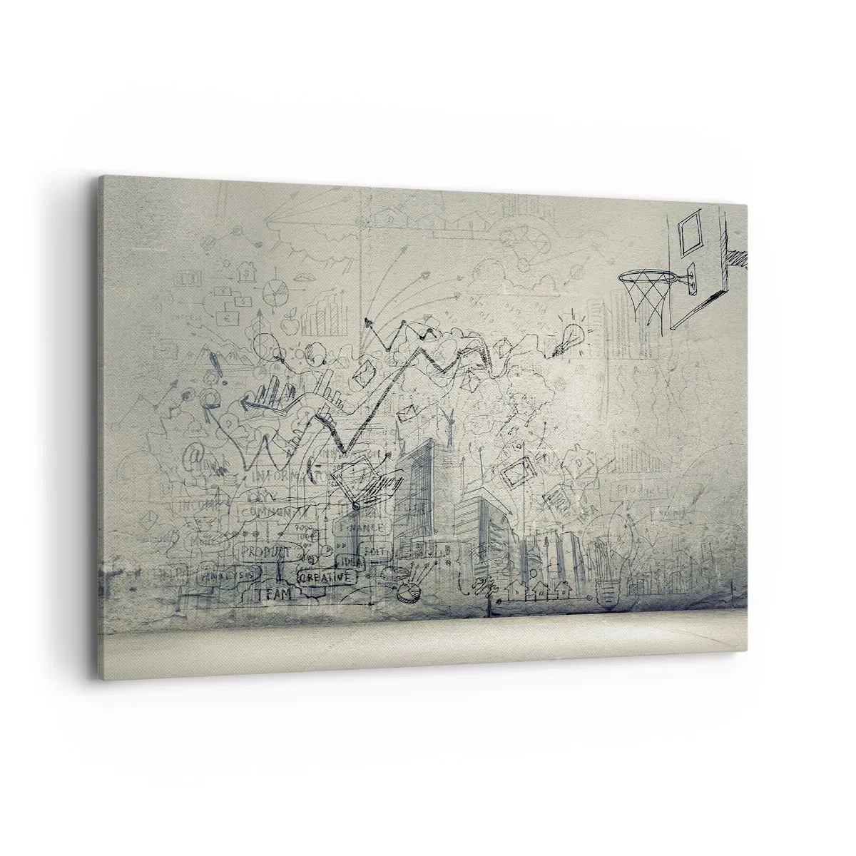 Obraz na płótnie - Rysunki i schematy na tle surowej ściany - 100x70cm - Moje wspaniałe miejskie życie - Nowoczesna dekoracja ścienna do salonu, kuchni i sypialni ARTTOR