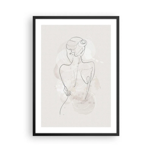 Plakat w czarnej ramie - Delikatna kobieca sylwetka w linii ciągłej - 50x70cm - Jak czuły instrument - Nowoczesna dekoracja ścienna do salonu i sypialni ARTTOR