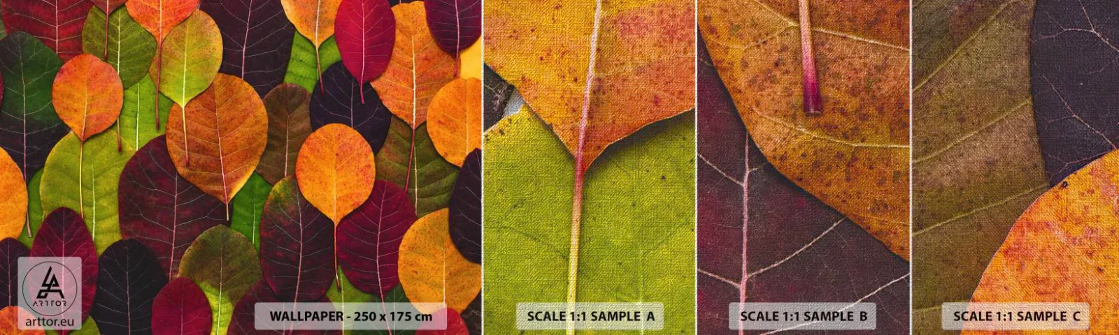 Fototapeta Próbka Premium Canvas - Jesienna mozaika - Grafika, Kolorowe Liście, Sztuka - 100x30 cm