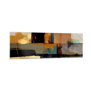 Obraz na szkle - Abstrakcyjna kompozycja z elementami złota i turkusu - 160x50cm - Abstrakcja – światło i cień - Nowoczesna dekoracja ścienna do salonu i sypialni ARTTOR