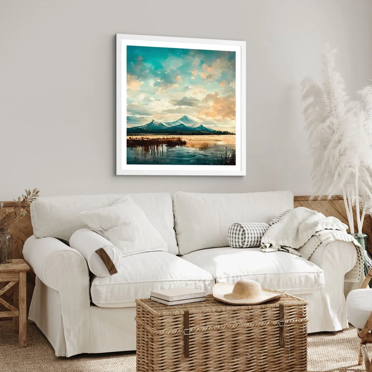 Plakat w białej ramie - Pod opieką nieba - 60x60 cm