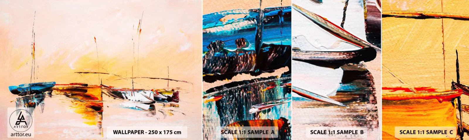 Fototapeta Próbka Samoprzylepna Deluxe Sticker - Wieczór w przystani - Łódki, Żaglówki, Sztuka - 100x30 cm