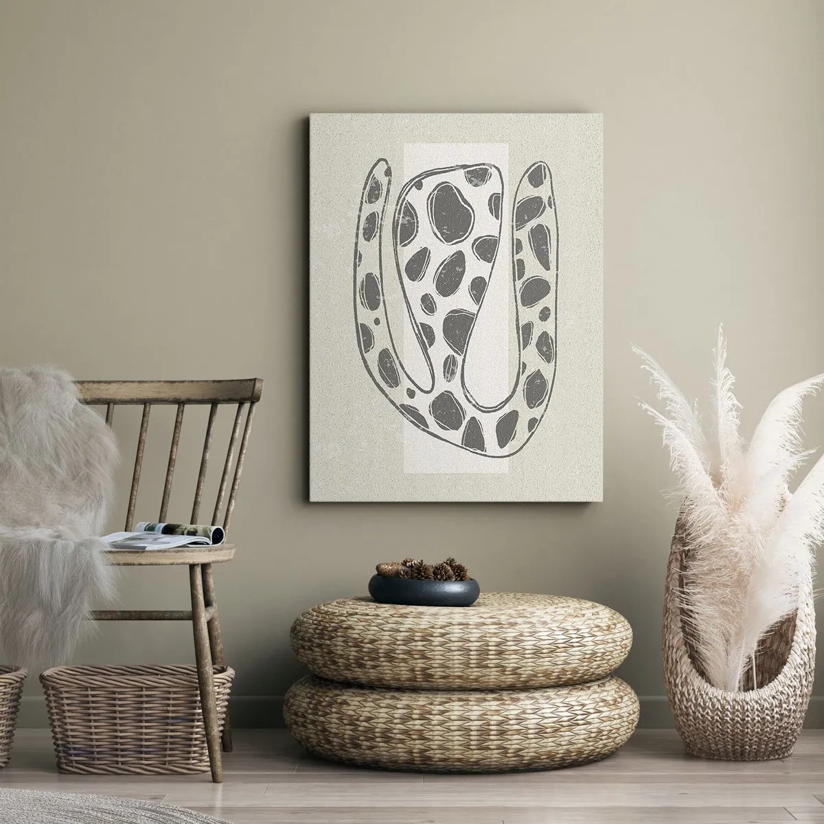 Obraz na płótnie - Abstrakcyjny wzór organiczny w odcieniach szarości - 70x100cm - Przedziwne stworzenie - Nowoczesna dekoracja ścienna do salonu i sypialni ARTTOR