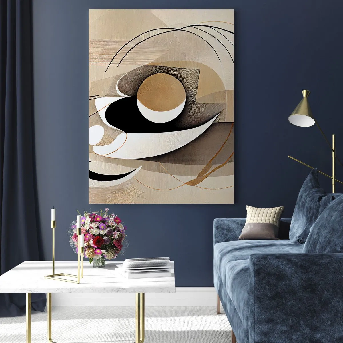 Obraz na szkle - Minimalistyczna abstrakcja w beżach z geometrycznymi kształtami - 50x70cm - Kompozycja: istota rzeczy - Nowoczesna dekoracja ścienna do salonu, kuchni i sypialni ARTTOR