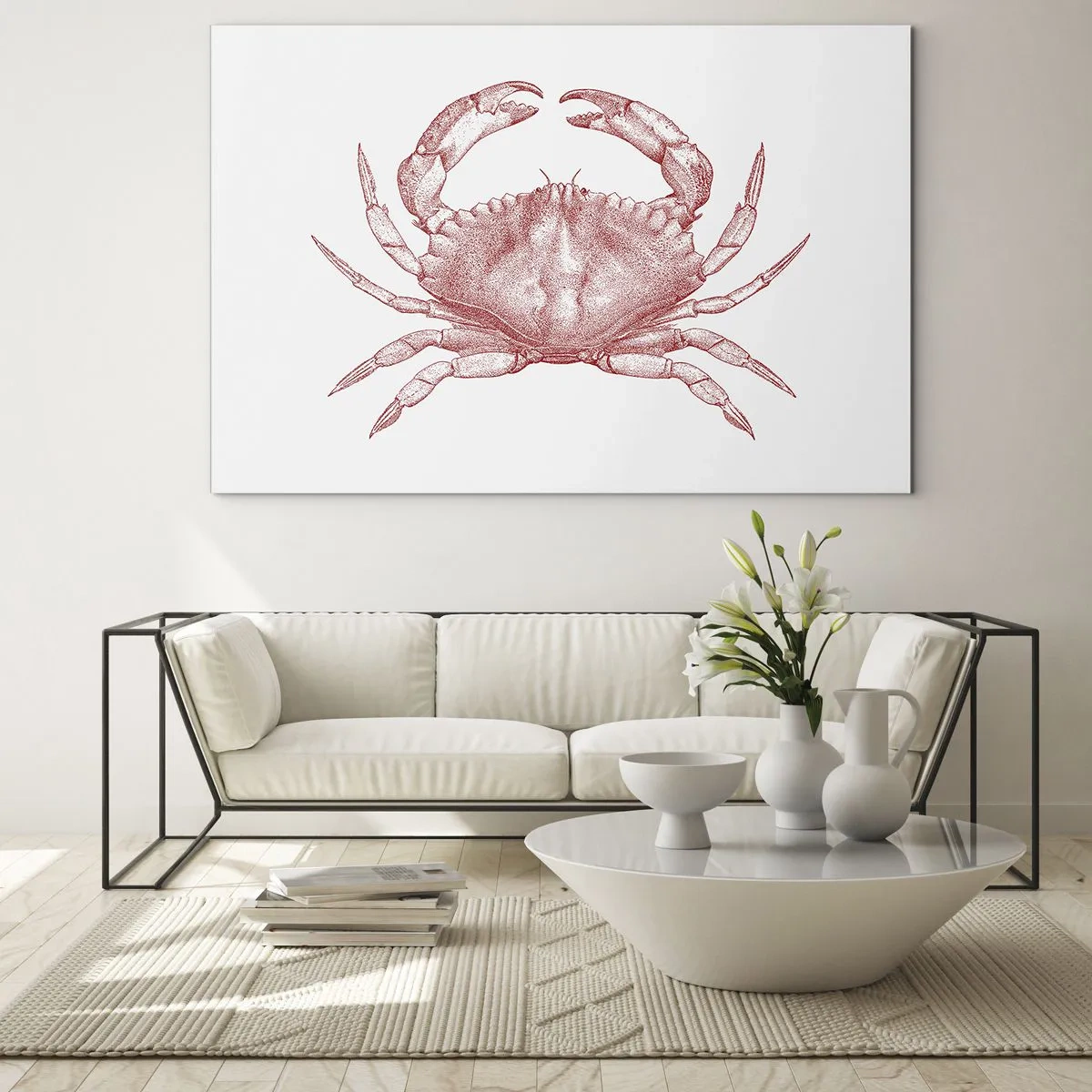 Obraz na szkle - Szkic czerwonego kraba na jasnym tle w stylu retro - 70x50cm - Krab nad kraby - Nowoczesna dekoracja ścienna do salonu i sypialni ARTTOR