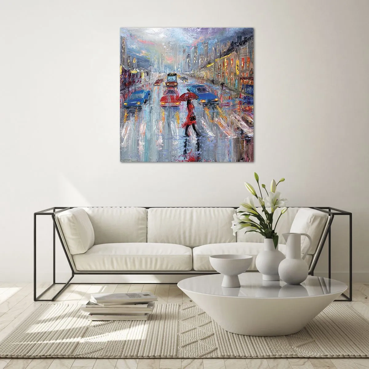 Obraz na szkle - Deszczowe popołudnie w mieście - 60x60 cm