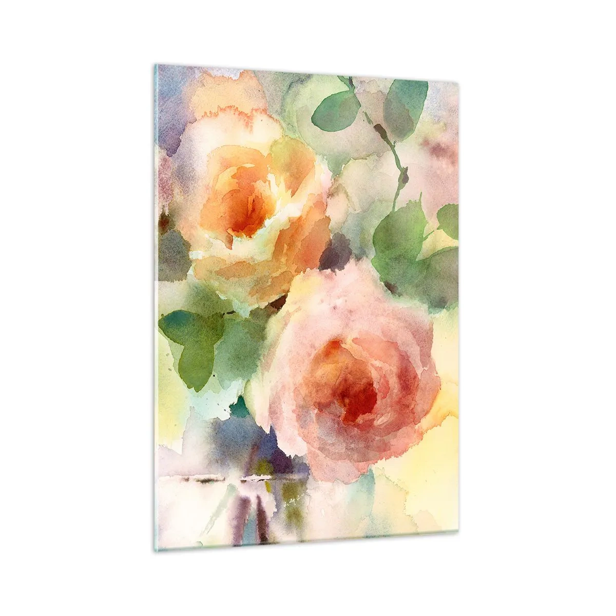 Obraz na szkle - Akwarelowy obraz róż w delikatnych pastelowych barwach - 50x70cm - Delikatne jak akwarela - Nowoczesna dekoracja ścienna do salonu, kuchni i sypialni ARTTOR