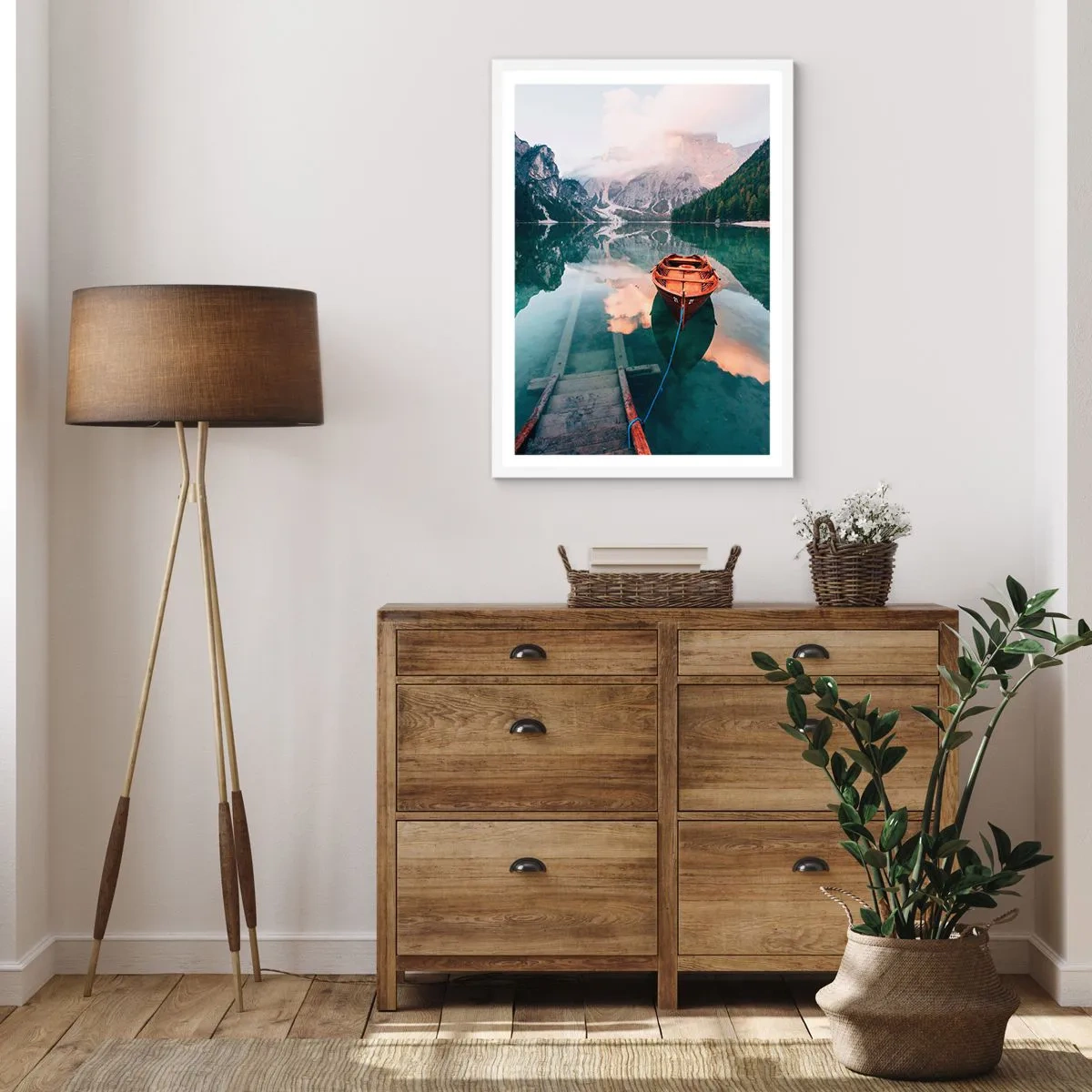 Plakat w białej ramie - Spokojny sen gór - 70x100 cm